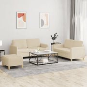 Set di Divani 3 pz con Cuscini Crema in Tessuto