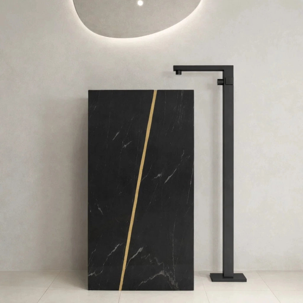 Lavabo da centro stanza lukas in stone artificiale nero e nocciola *** confezione 1