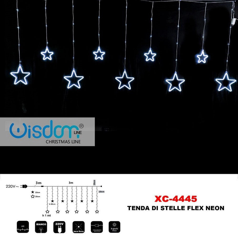 Trade Shop - Tenda Luminosa Natalizia Con Stelle Neon Luce Bianca Fissa 8 Giochi Luce Xc-4445 -