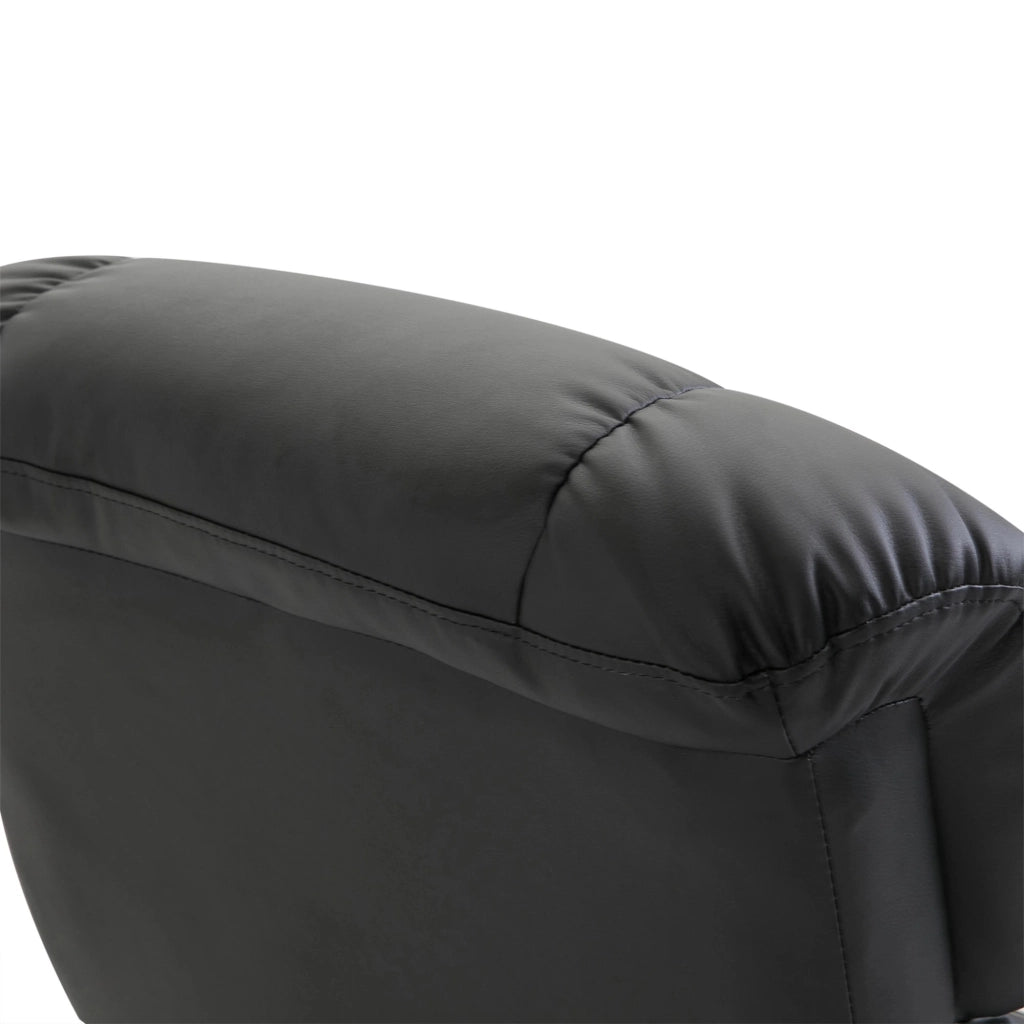 Poltrona relax girevole con massaggio, schienale reclinabile 145°, poggiapiedi e rivestimento in similpelle nera