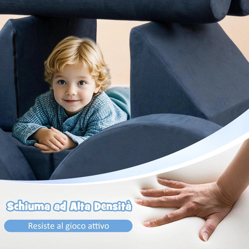Divano in stile Block 13 Pezzi per Bambini, Divanetto Convertibile per Asilo, Cameretta e Soggiorno, Cuscini Bambini Gioco Blocchi (Blu)
