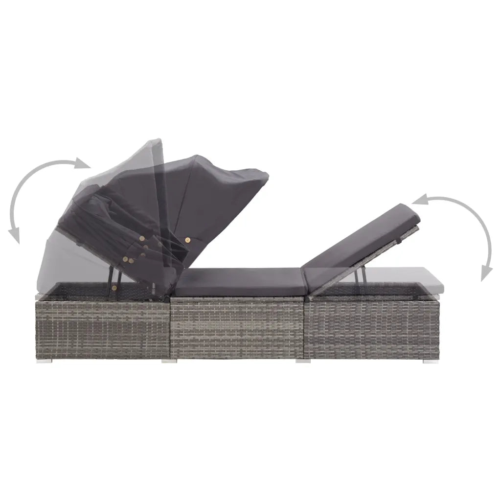Lettino Prendisole con Tettuccio e Cuscino in Polyrattan Grigio cod mxl 6728