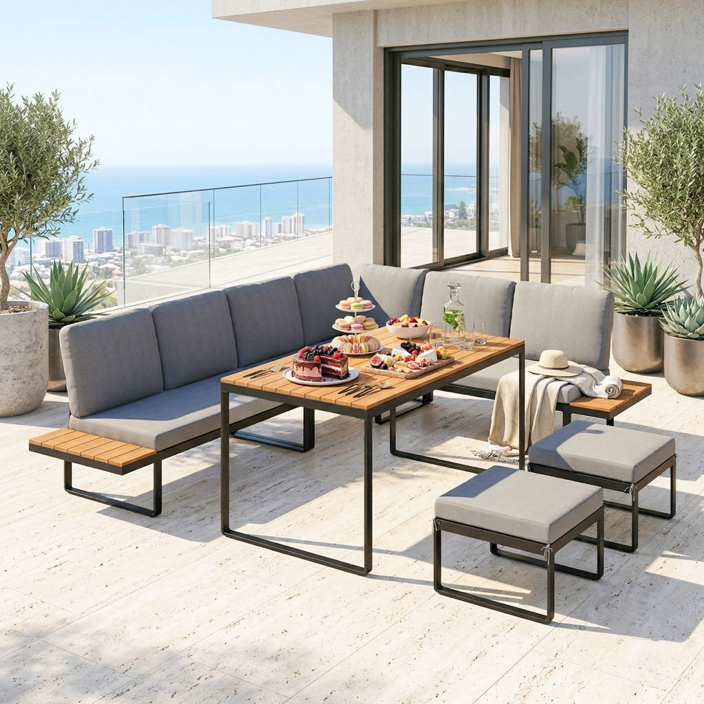 Set Tavolo e Sedie da Giardino ¨C zephmum ¨C Grigio, Alluminio, 256x198x70cm