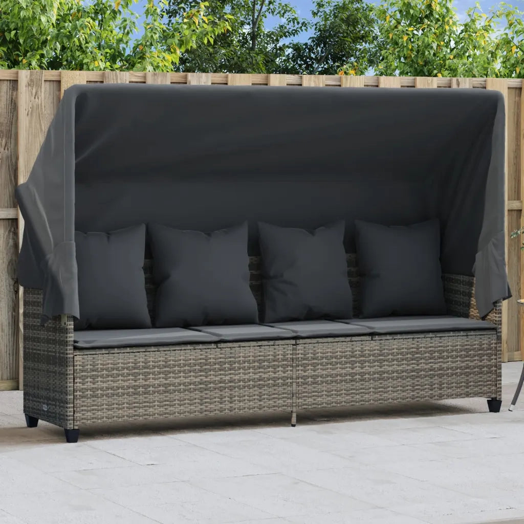 Lettino Prendisole | Sdraio da giardino | Lettino da sole con Baldacchino e Cuscini Grigio?Polyrattan