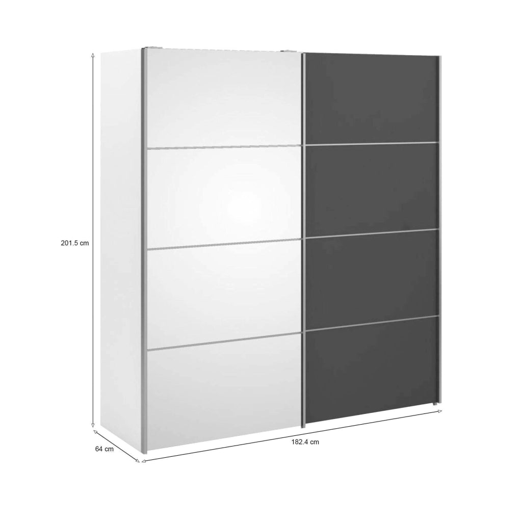 Guardaroba 2 ante Angri, Mobile camera da letto, Cabina armadio portabiti, Armadio appendiabiti, 182x64 h202 cm, Bianco e Grigio