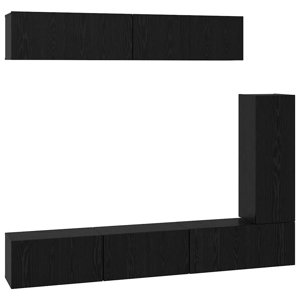 Set mobile TV 6 pz-Credenza per TV Rovere Nero Legno multistrato 225711