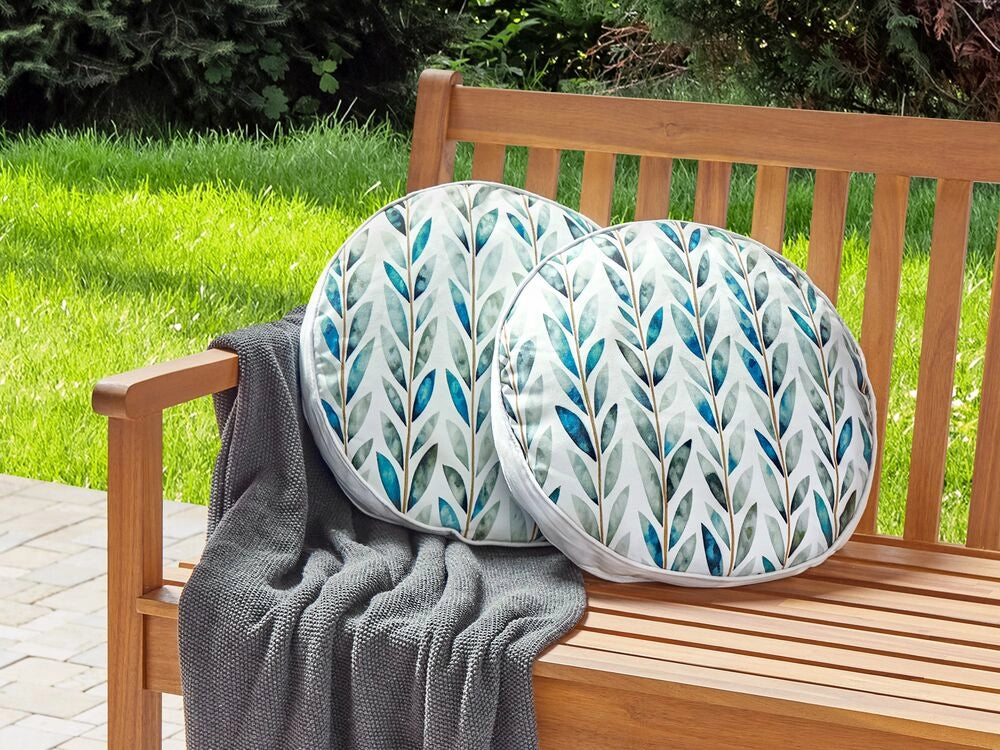 Set di 2 cuscini da giardino in poliestere bianco e verde ⌀ 40 cm Motivo a foglie quadrate Design moderno Cuscino decorativo