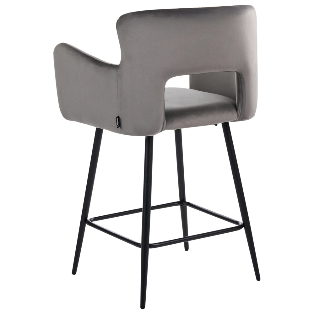 Set di 2 sgabelli da bar velluto grigio braccioli schienale intagliato gambe in metallo moderna industriale