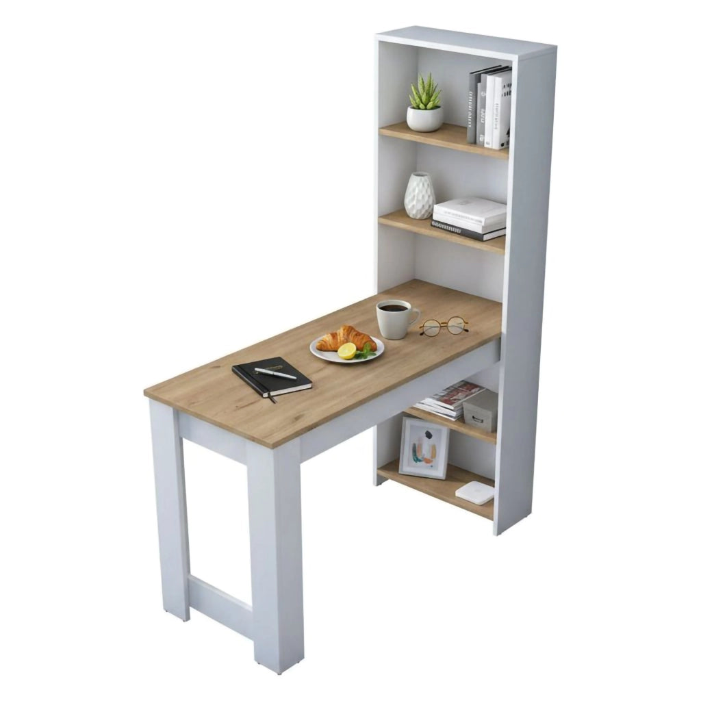 Tavolo fisso Areneio, Ripiano da cucina, Consolle per sala da pranzo, Ripiano rettangolare fisso, 120x54h154 cm, Noce e Bianco