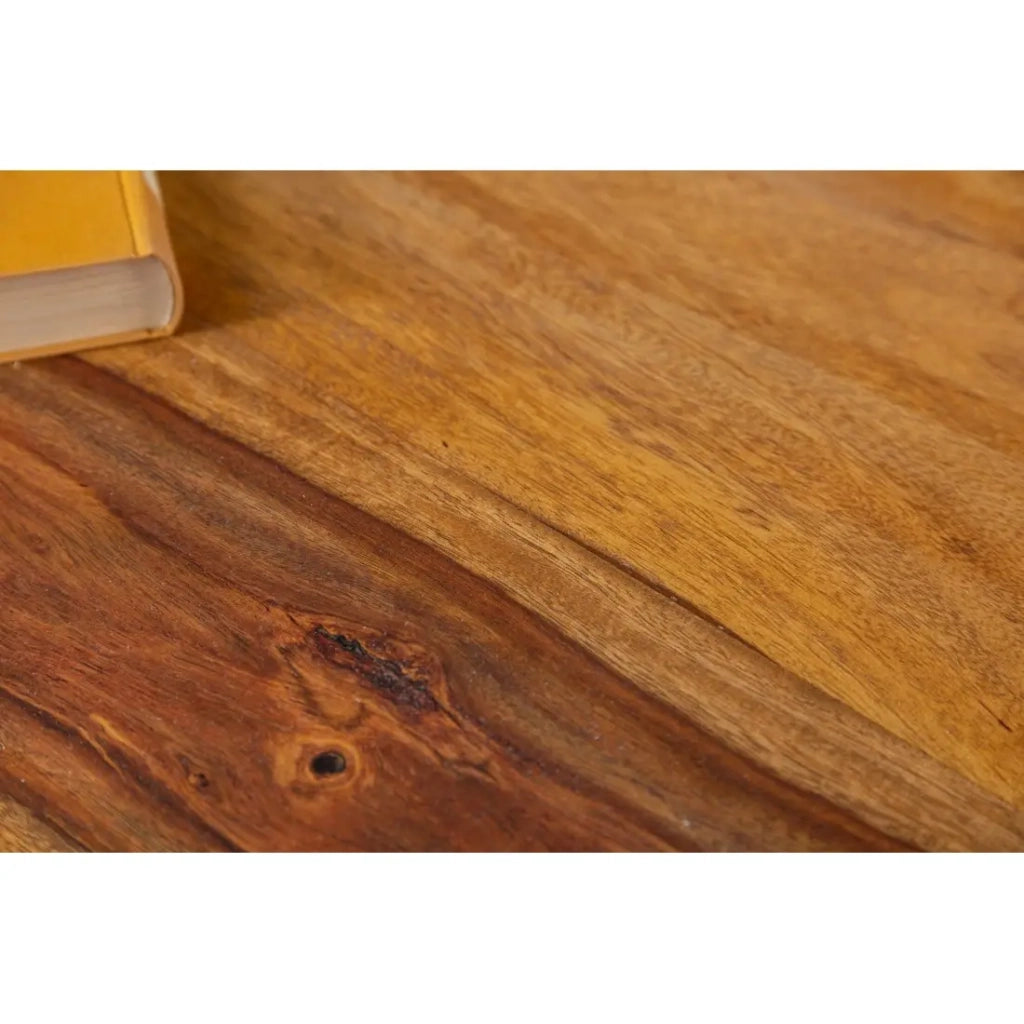 Tavolo da pranzo ORBO 120 cm – Piano in legno di Sheesham verniciato e gambe in metallo nero – Stile industriale