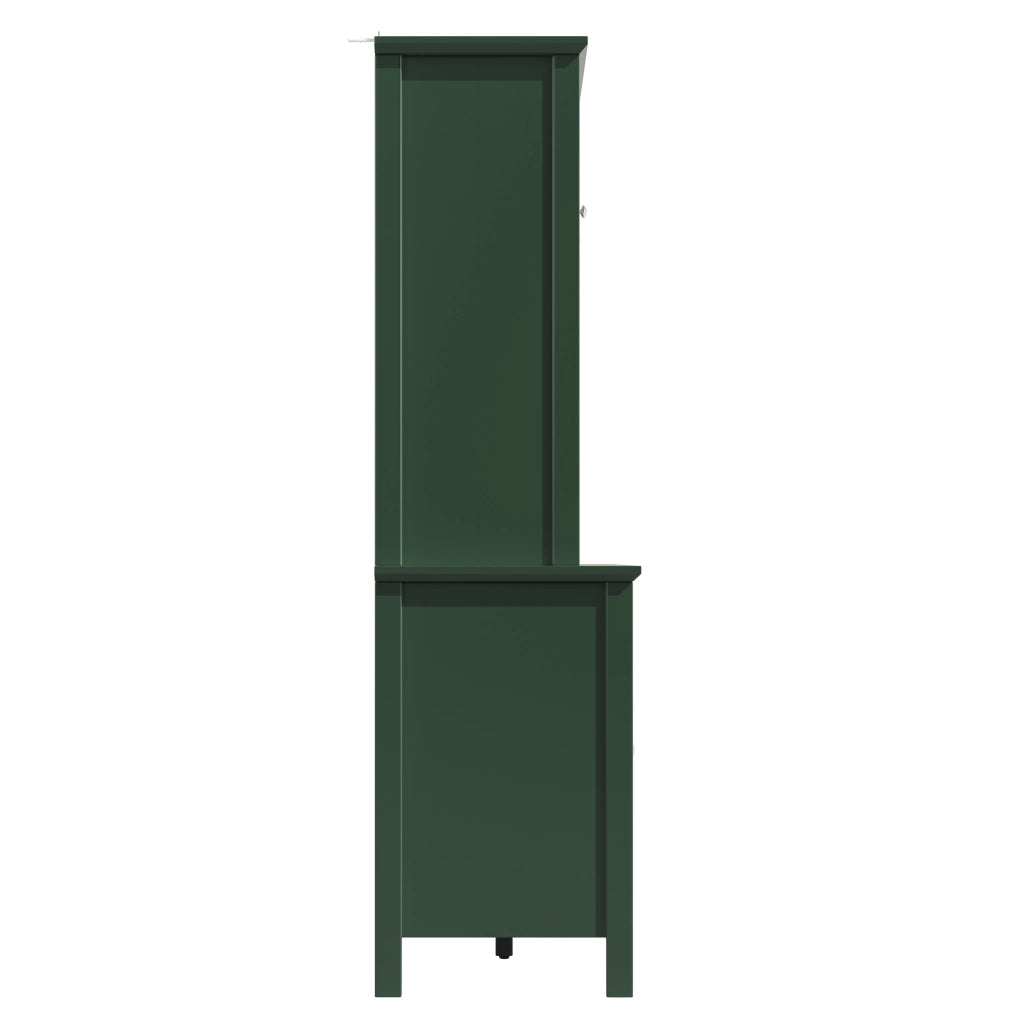 Credenza alta da cucina con ripiani; LED; 2 piedini regolabili; ante in vetro marrone e cassetti per cucina; verde; 120 × 40 × 179 cm