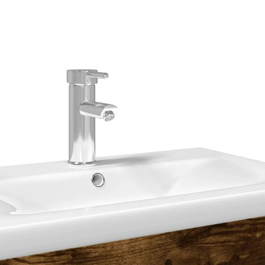 Mobile da Bagno con Lavabo Integrato-Armadietto da bagno con Lavandino Rovere Fumo