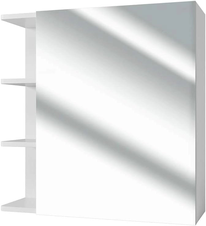 Specchio contenitore bagno Fynn, Bianco, 62 x 64 cm, per montaggio a parete con ripiani aperti