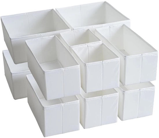 Organizzatori di carico, tessuto duraturo, lavabile, con piastrelle, piccole scatole di archiviazione per bagno, armadio, cassettiera, set di 12, bianco