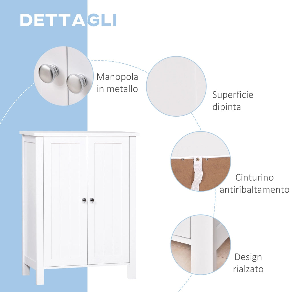 Mobile da Bagno Salvaspazio con 2 Ante e Ripiani ¨C Zephmum ¨C Bianco 60x30x80 cm