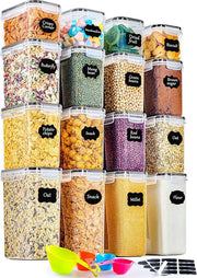 Set di contenitori a chiusura ermetica, 16 pezzi, organizzatore per la cucina in plastica, con coperchio, adatto per conservare muesli, farina, chicchi di caffè, cornflakes e simili, formato: 2 l, 1,4 l, 0,8 l