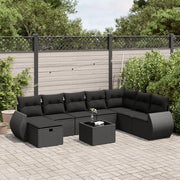 Set Divani da Giardino 9 pz con Cuscini Nero in Polyrattan