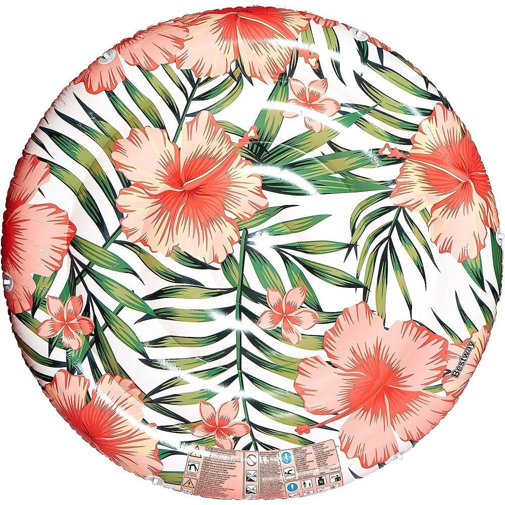 Trade Shop - Isola Gonfiabile Palme Fiori Tropicali Materassino 158 Cm Max. 90 Kg Corda 43410 -