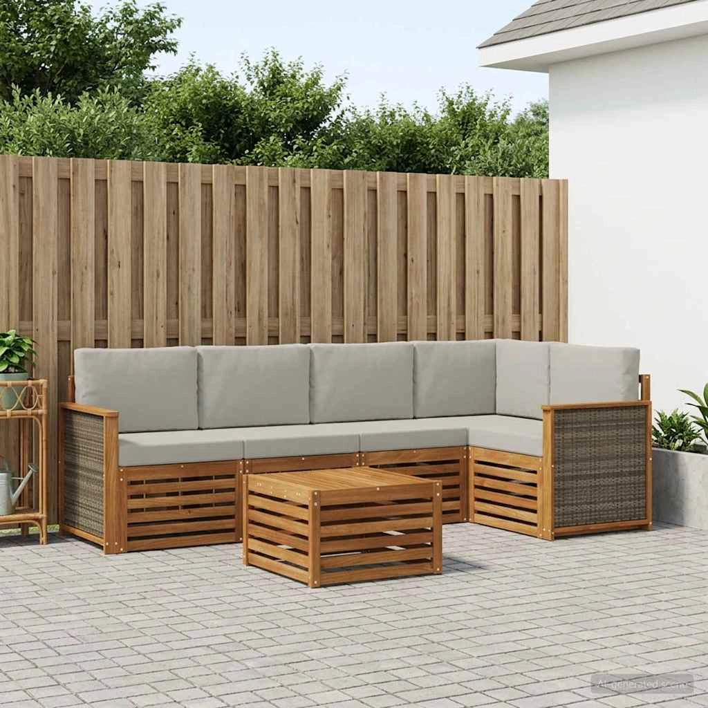 Set di divani da esterno 5 pz Naturale e Grigio Chiaro 3384377