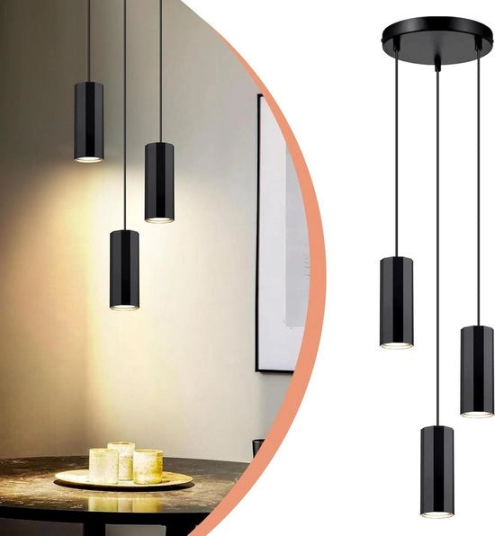 Lampada da soffitto per tavolo da pranzo nera 3 fiamme - Lampada da soffitto per soggiorno con GU10 - Lampada da tavolo da pranzo moderna - Metallo industriale - Lampada per cucina, camera da letto