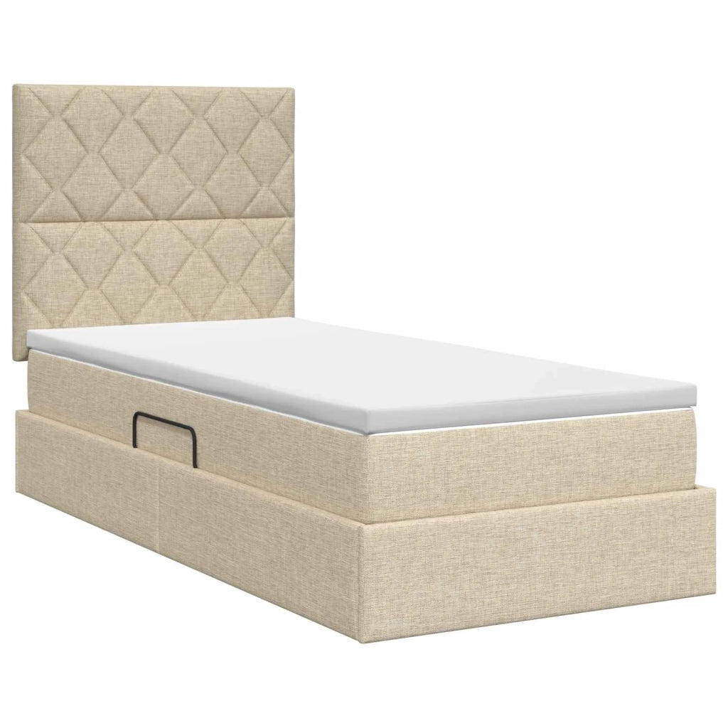 Letto con contenitore e materasso Crema 90 x 200 cm Tessuto 3459544