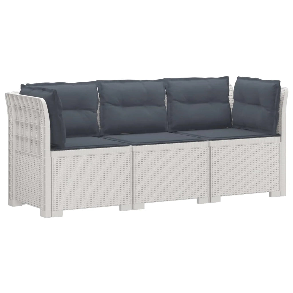 Divano da esterno-Divano da Giardino 3 posti con cuscini in look rattan PP Bianco 993405