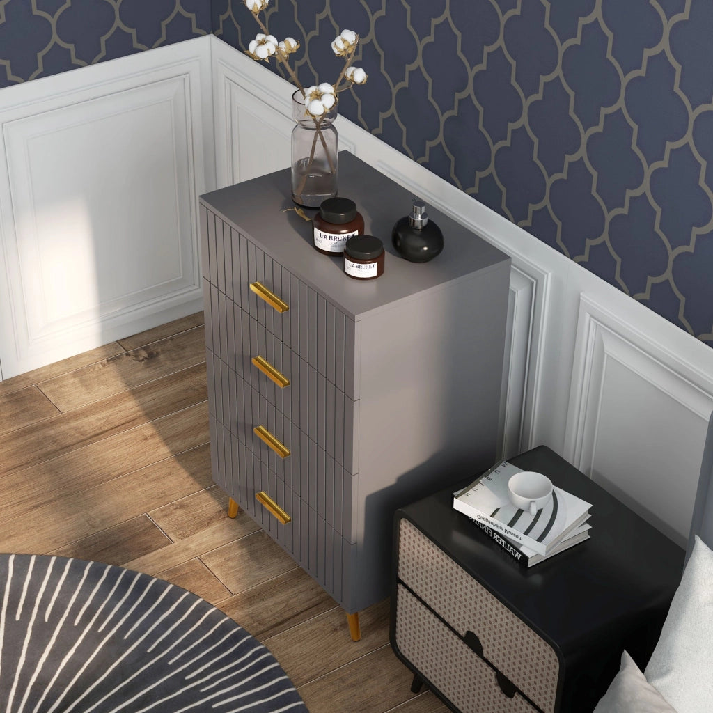 Cassettiera 4 Cassetti Design Moderno 60x40x90 cm in Legno e Alluminio Oro e Grigio Scuro