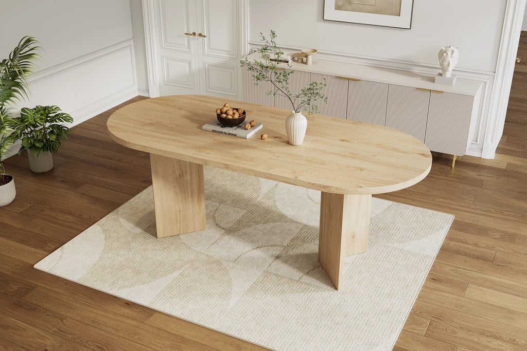 Tavolo da pranzo per 6-8 persone con piano da 18 mm e angoli arrotondati, stile moderno, in MDF, rovere, 160 × 80 cm