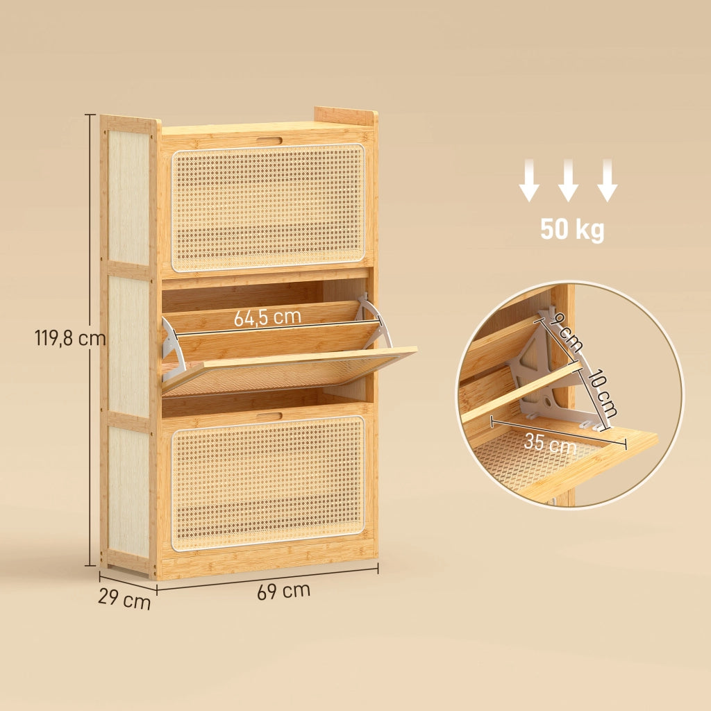 Scarpiera in Bamb¨´ con 3 Cassetti ¨C Zephmum ¨C Naturale 69x29x119,8 cm