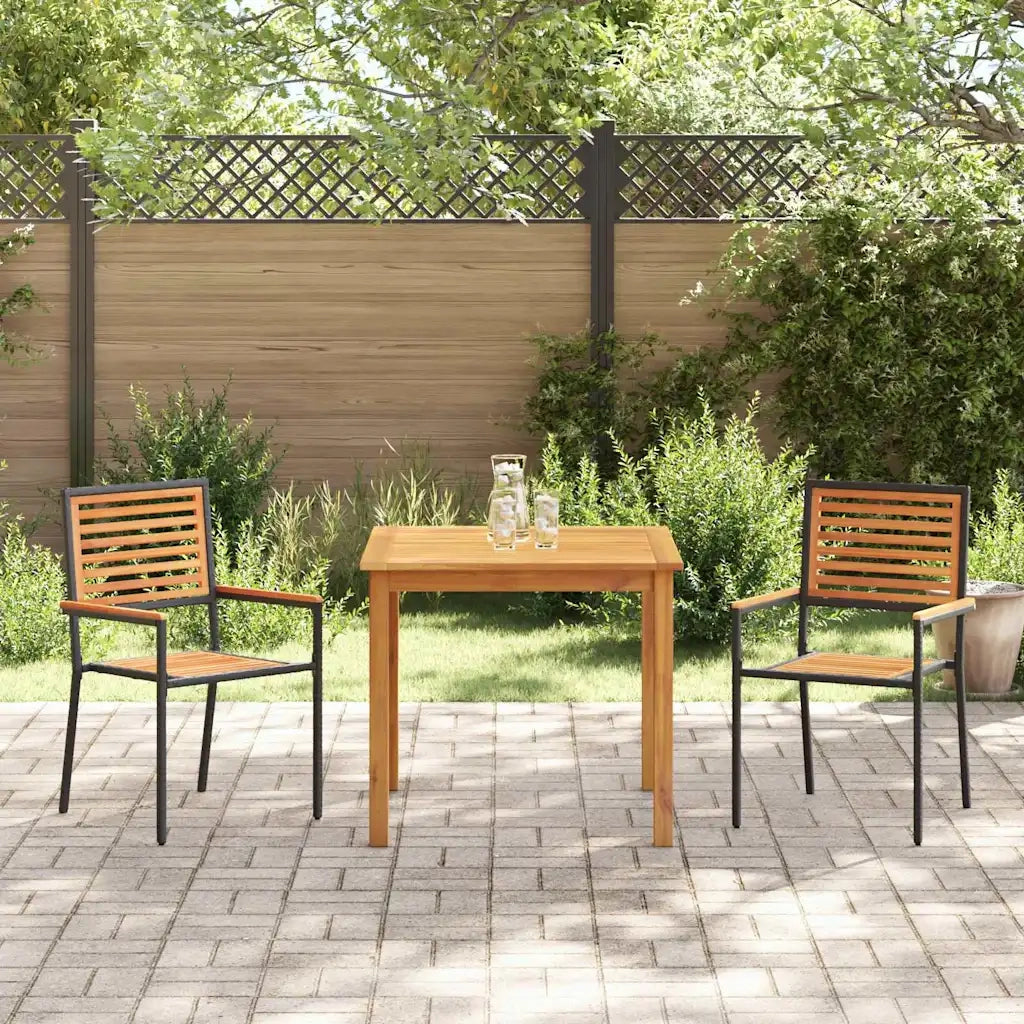 Set da Pranzo per Giardino 3 pcs Nero Legno di Acacia Massello