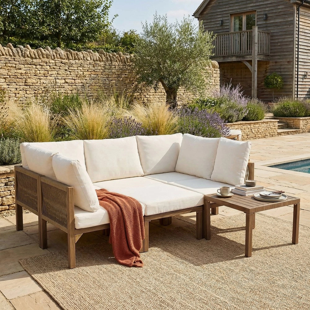 Divano angolare da giardino modulare convertibile ¨C Minimal ¨C beige legno