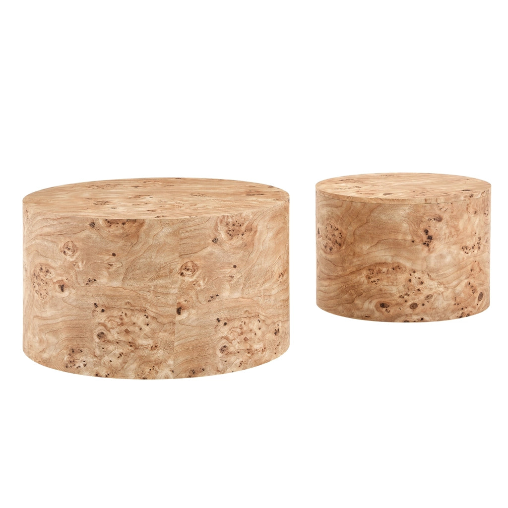 Set di 2 tavolini da caffè rotondi effetto legno con vano contenitore, tavolini nesting in MDF, per soggiorno