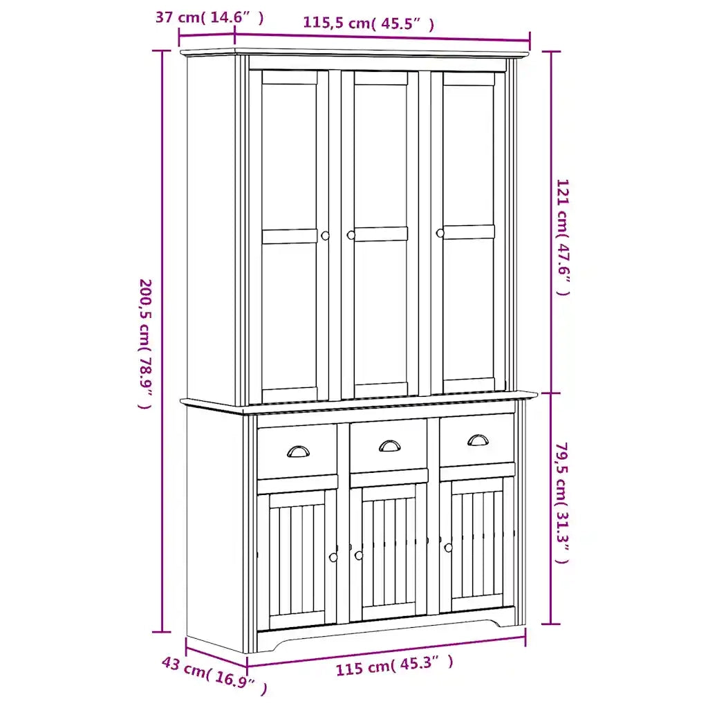 Credenza BODO 115,5x43x200,5 cm Massello Pino Bianco e Marrone 3206452