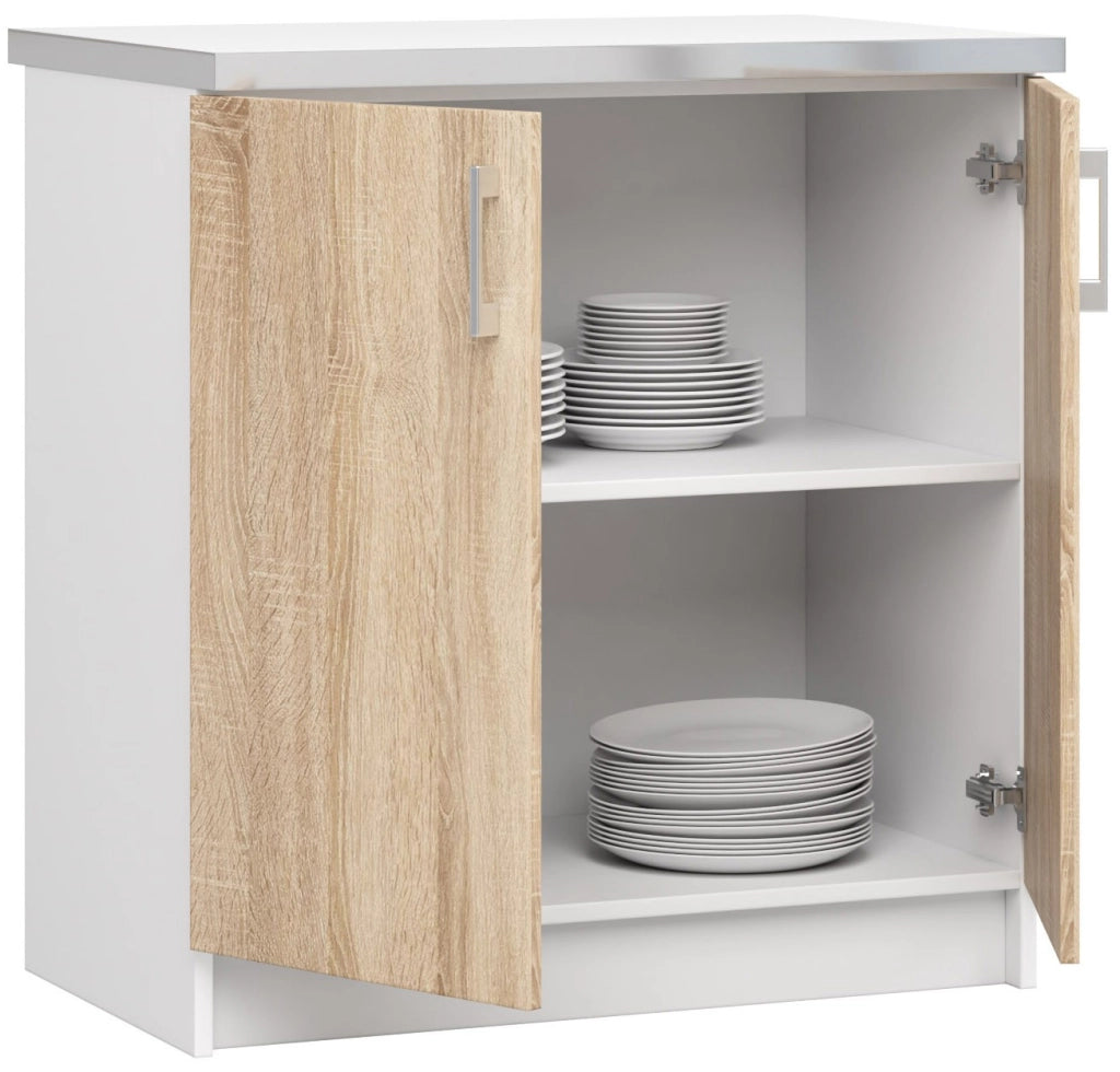 Mobile cucina modulare con piano di lavoro AKORD LIMA Bianco 80 cm 2 ante inserto frontale Sonoma Quercia 80x44,5x82 cm