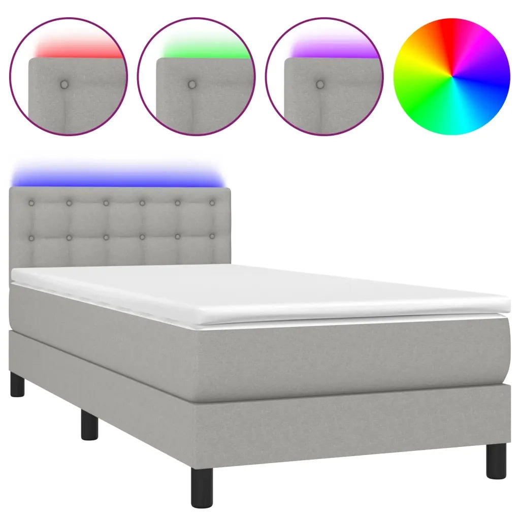 Letto a Molle Materasso e LED Grigio Chiaro 80x200 cm Tessuto 3133429
