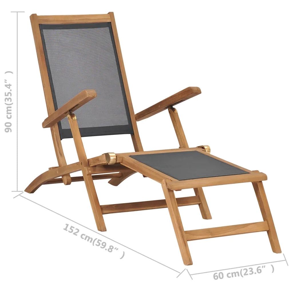 Sedia a Sdraio con Poggiapiedi in Legno Massello di Teak Nera 47410