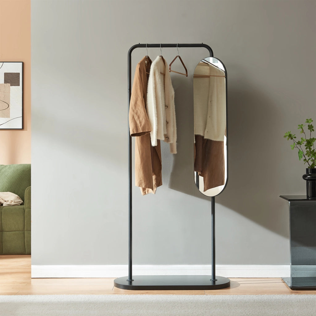 Stand Appendiabiti Vamn con Specchio Girevole 167 x 80 x 35 cm - Nero [en.casa]