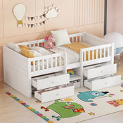 LETTO Semialto 90x200 cm con 4 cassetti scala e sponde in legno di pino bianco