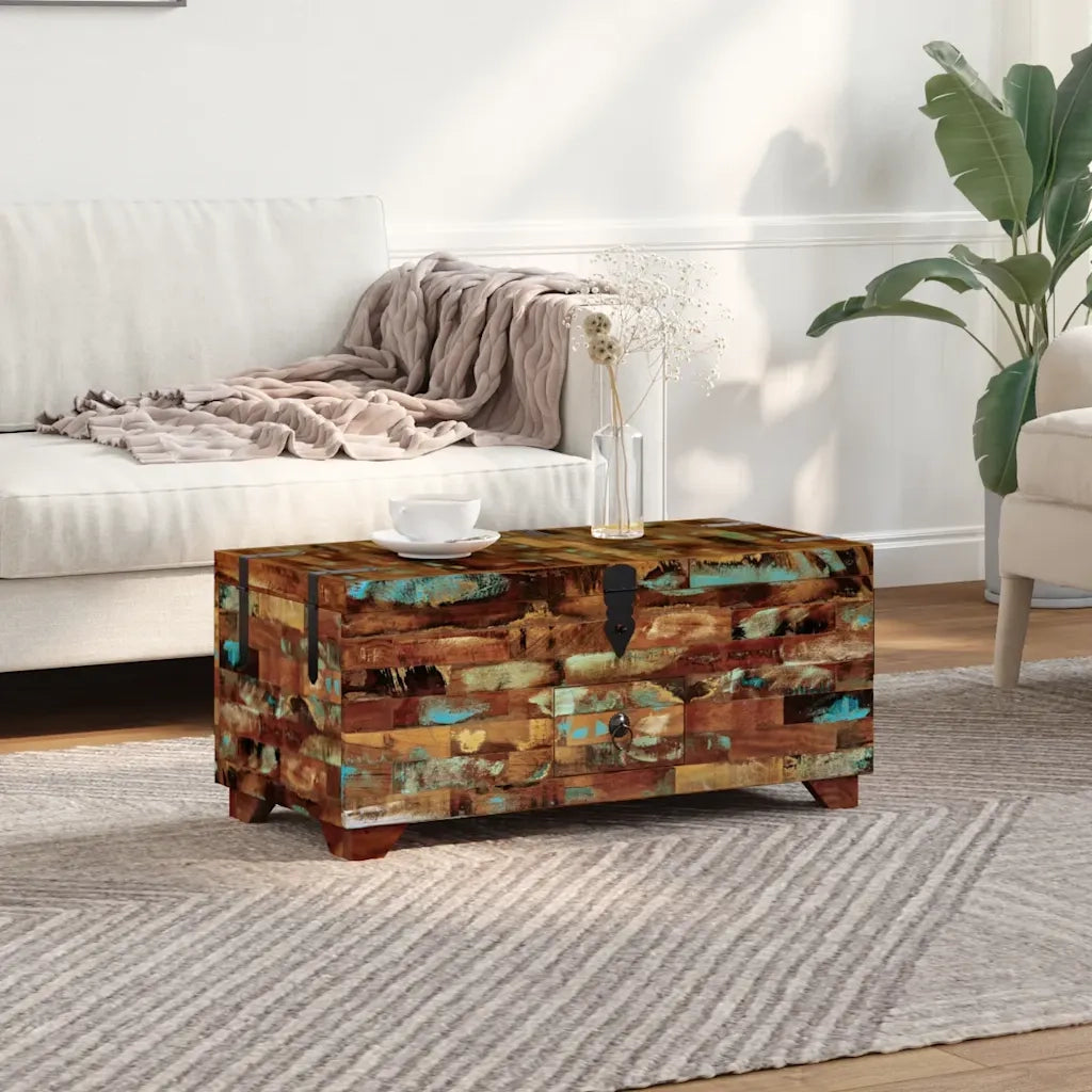 Tavolino da Caffè Baule Legno Massello di Recupero 80x40x35 cm 243320
