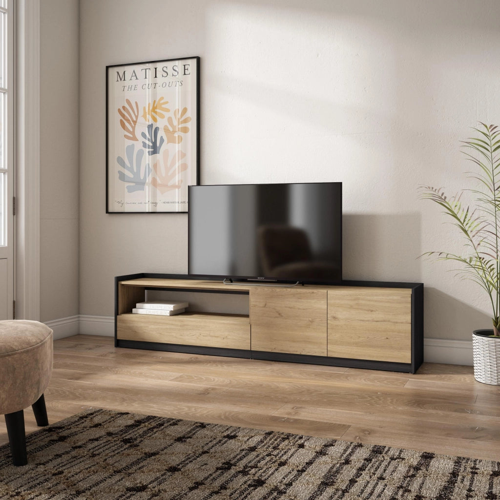 Mobile TV Soggiorno, 207x50x37 cm, Per TV fino a 80", Mobile Soggiorno, Rovere e nero