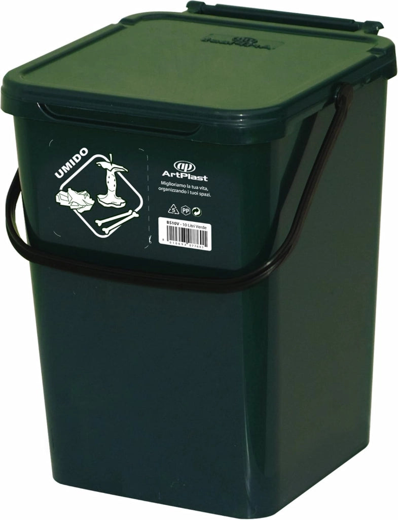 PATTUMIERA RACCOLTA DIFFERENZIATA UMIDO CON COPERCHIO VERDE LT. 10