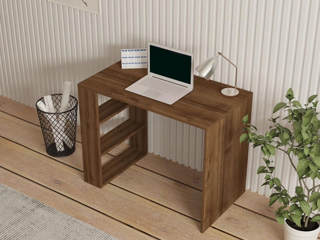 Cancello, Scrivania 3 Ripiani, 90x50x70h cm Marrone Noce