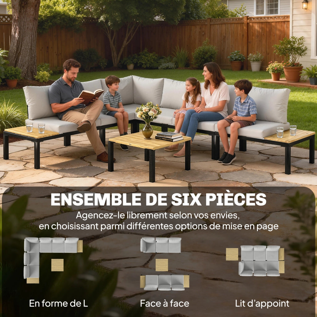 Divano modulare 6 pezzi da giardino con tavolino ¨C Xylo ¨C Trasformabile in letto, grigio