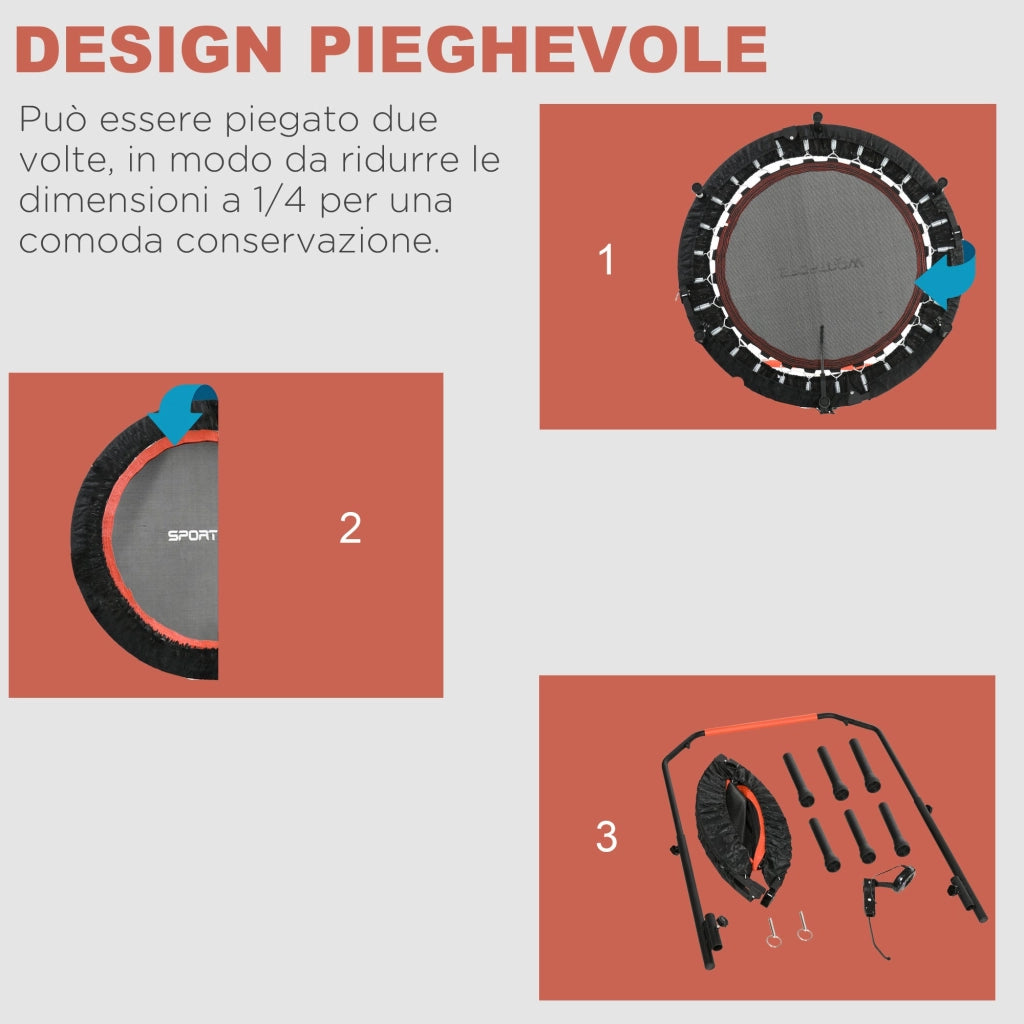 Mini Trampolino Fitness Ø102 cm Regolabile in Altezza Pieghevole con Manubrio Nero