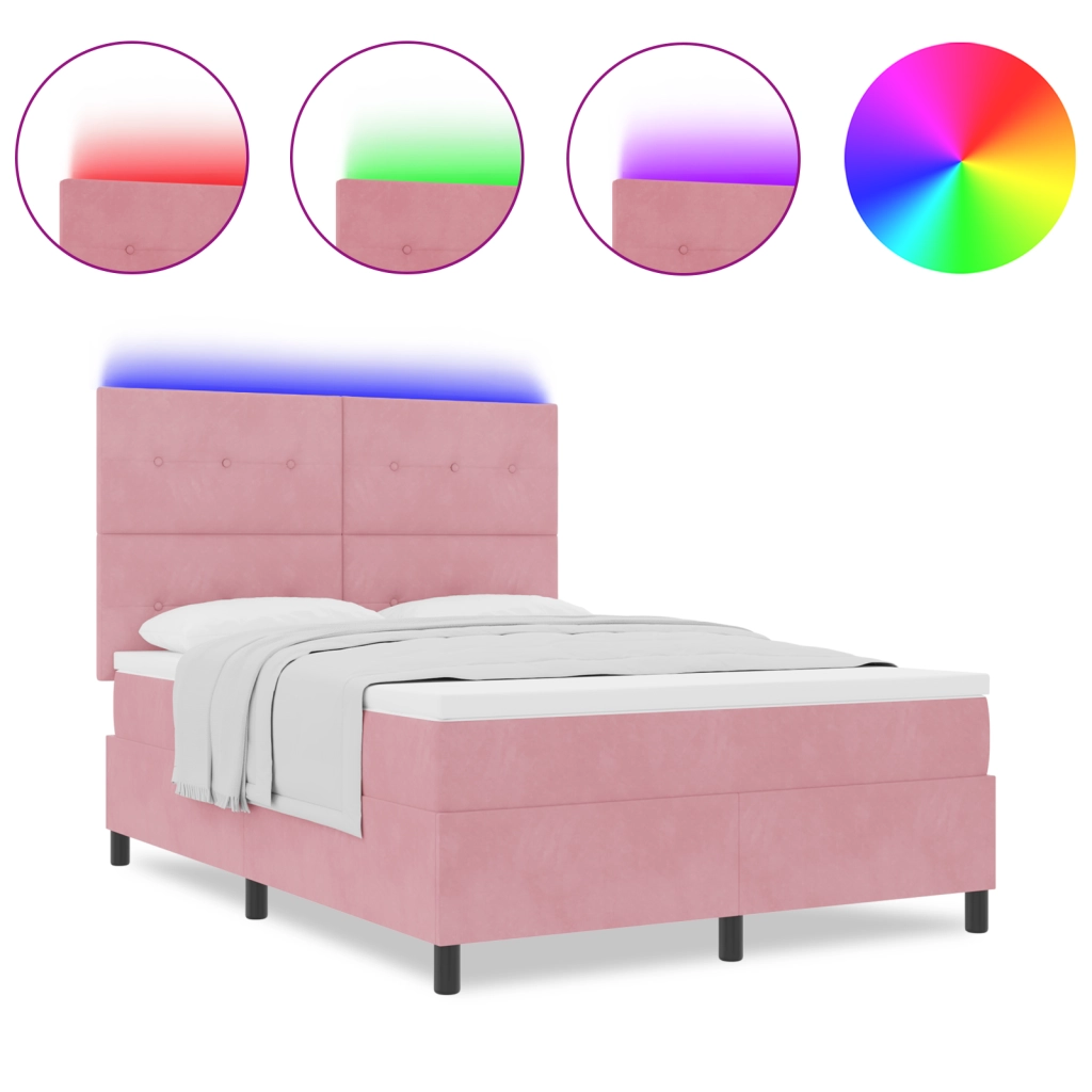 Letto Box Spring con Materasso e LED Rosa 140x190 cm Velluto