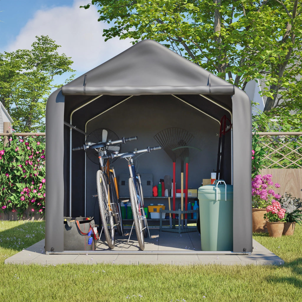 Tenda Garage per Biciclette 160x220x165 cm Grigia con Telo PE Impermeabile, Porta Avvolgibile e 8 Picchetti