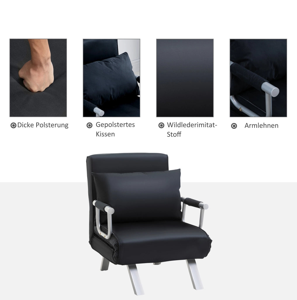 Divano letto 2 in 1 con schienale regolabile nero