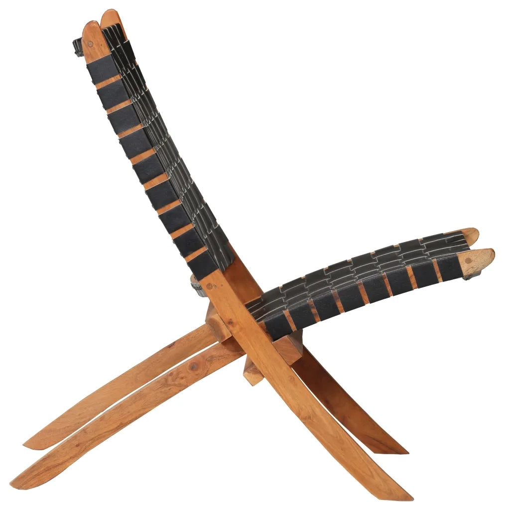 Sedia Pieghevole a Strisce Incrociate Nera in Vera Pelle CFW5733395