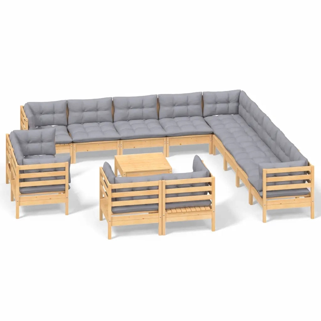 Set Divani da Giardino 14 pz con Cuscini Grigi Massello di Pino 3096964