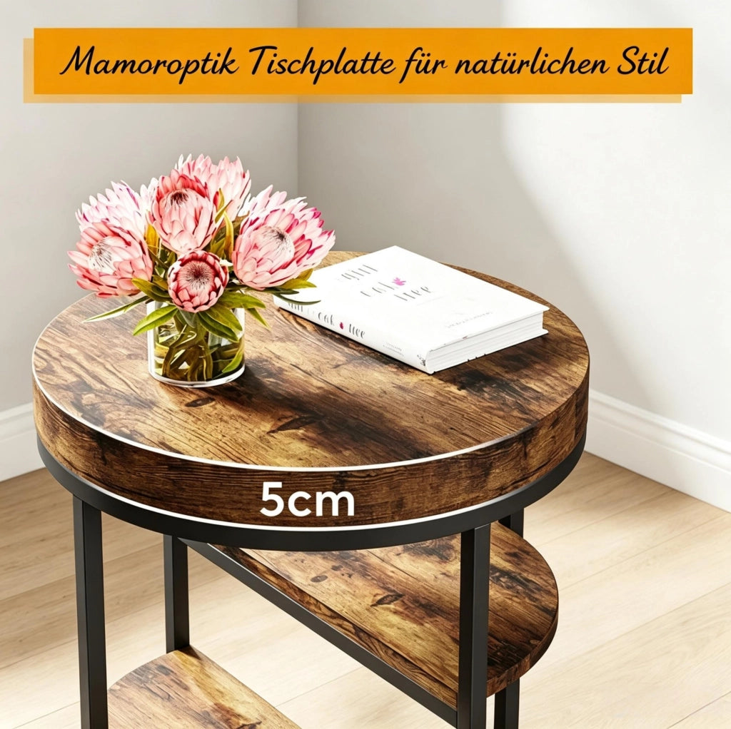 Tavolino laterale rotondo Ø 50 cm in metallo e legno marrone rustico